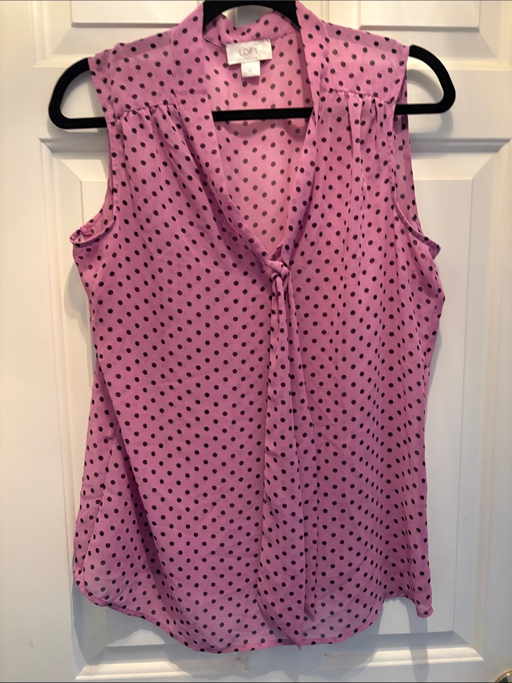 LOFT Lavender Pink Polka Dot Sleeveless Tie-Neck Blouse
